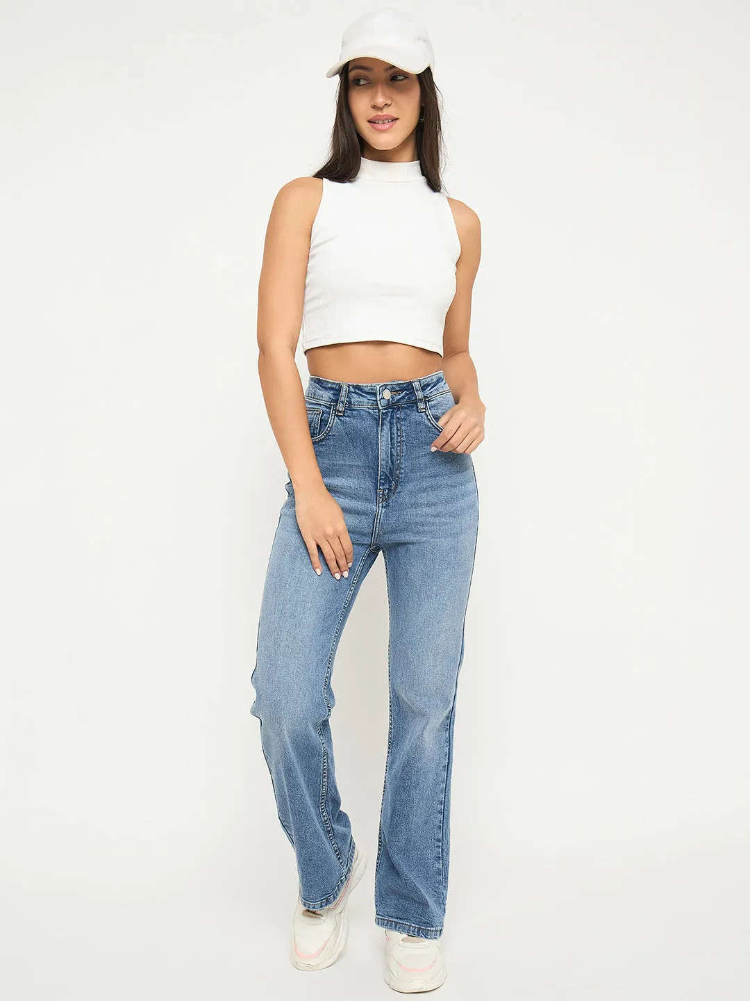Timeless Look Layer Ready Madame Whiskered Stone Wash Light Blue Jeans