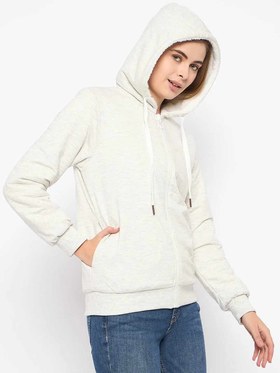 Youth Style Madame White Fleece Hooded Sweatshirt