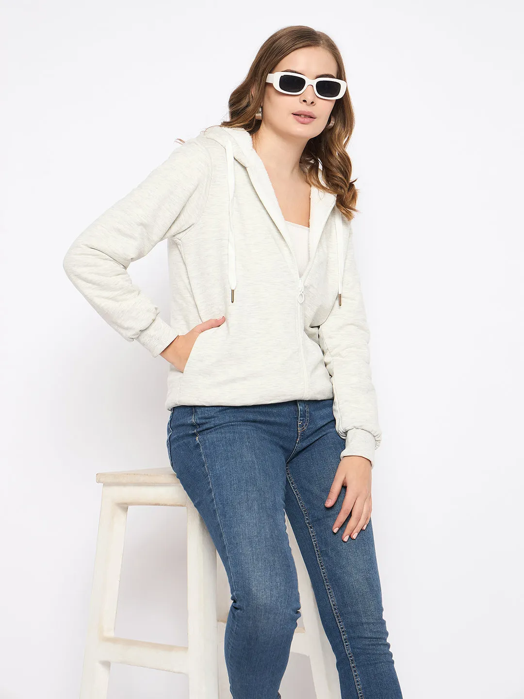 Go-To Layer Brand Name Madame White Fleece Hooded Sweatshirt