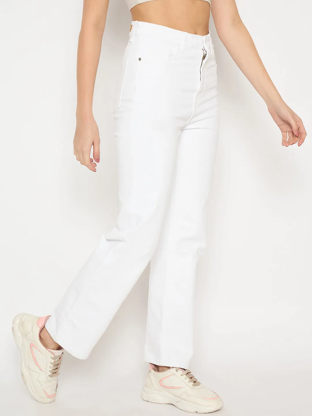 Madame White Straight Fit Denim Jeans Chic Fit