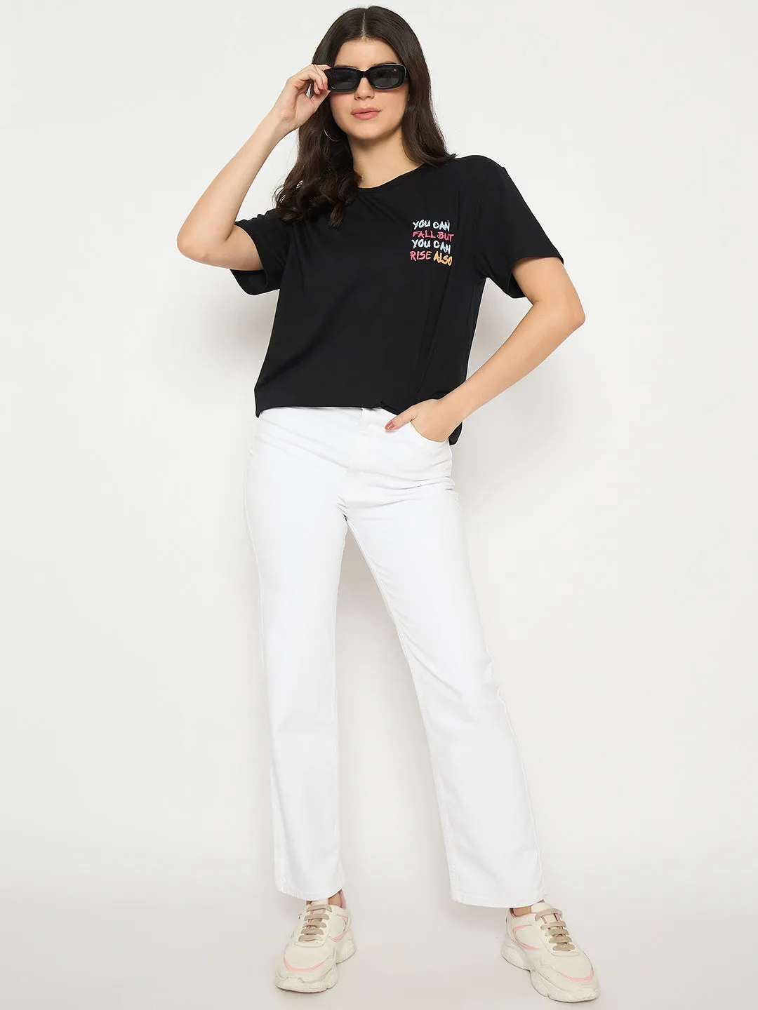 Spring Mood Brunch Outfit Formal Madame White Straight Fit Denim Jeans