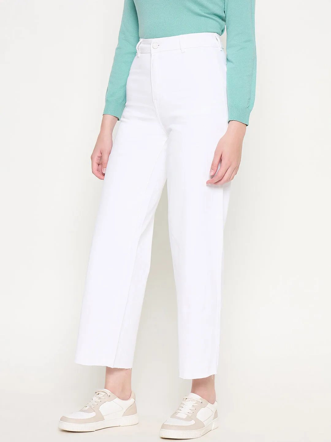 Smart Utility Madame White Wide Leg Cotton Blend Denim