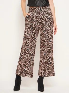 Breathable Wear Fit Madame Women Printed Brown Trouser