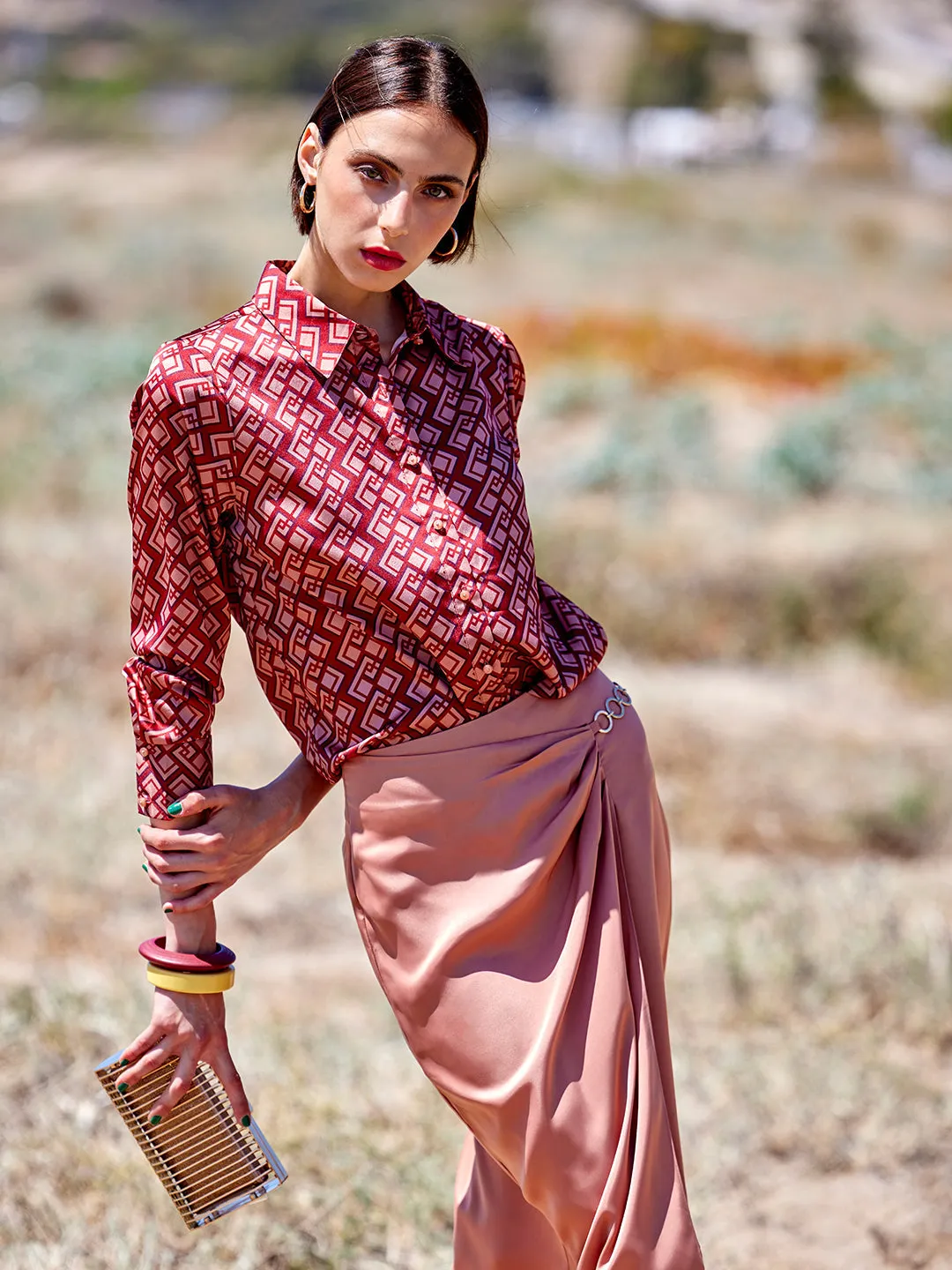 Madame Women Printed Rosewood Shirt Lightweight Layer