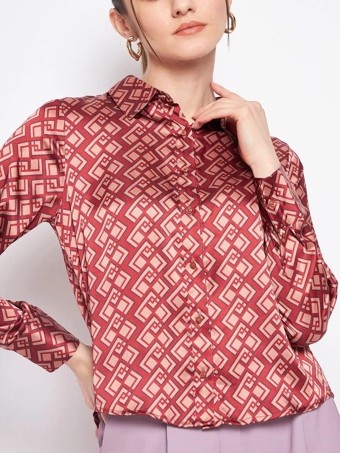 Subtle Details Active Comfort Madame Women Printed Rosewood Shirt