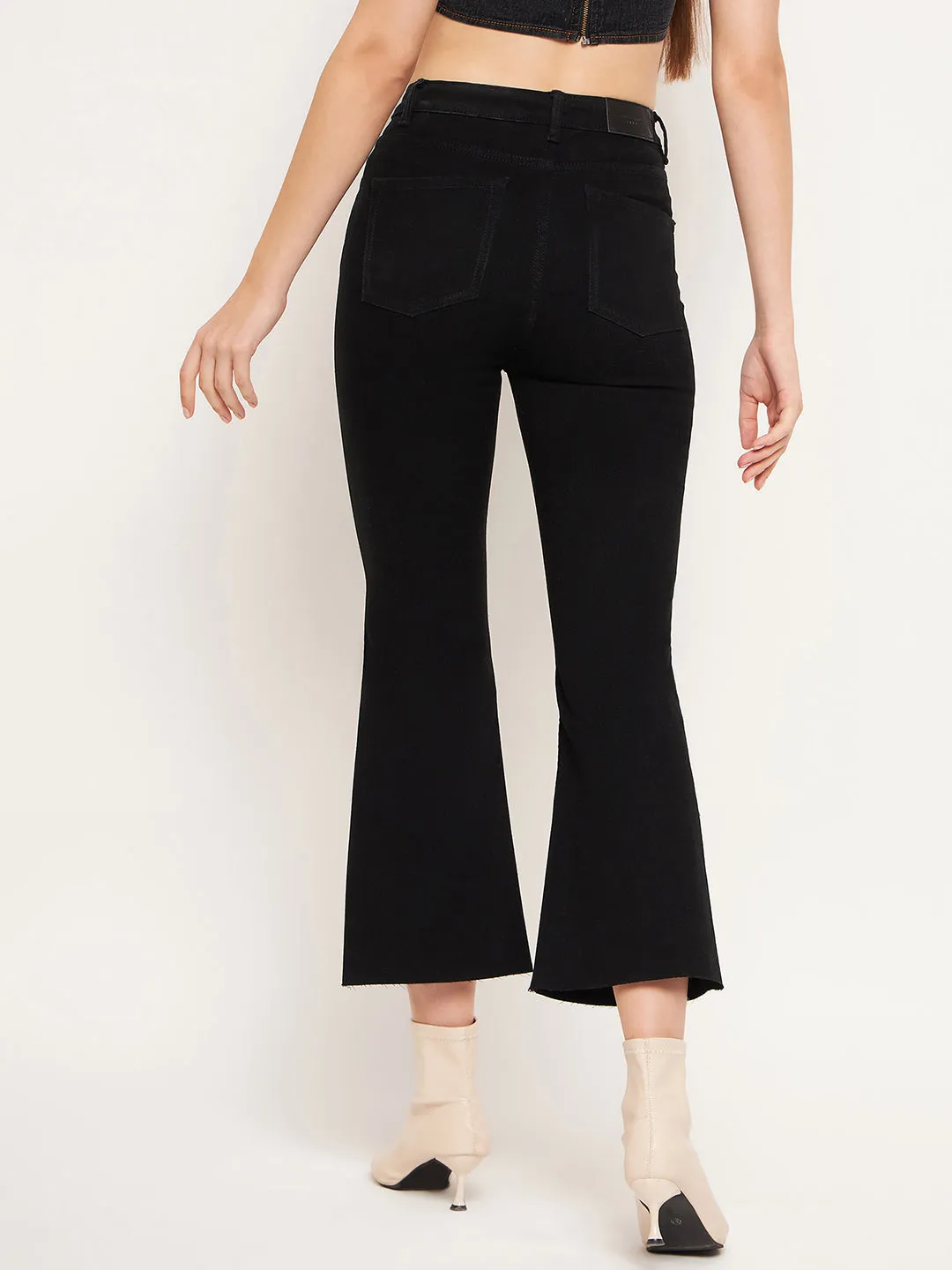 Madame Women Solid Black Jeans Wide Leg Silhouette Comfy Silhouette