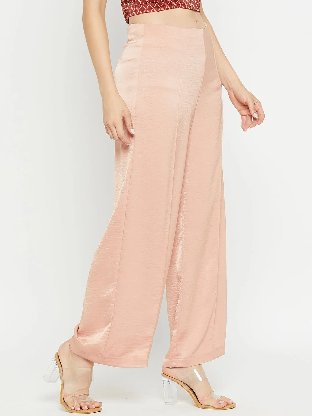 Madame Women Solid Camel Trouser Wide fit Light Wear Fit