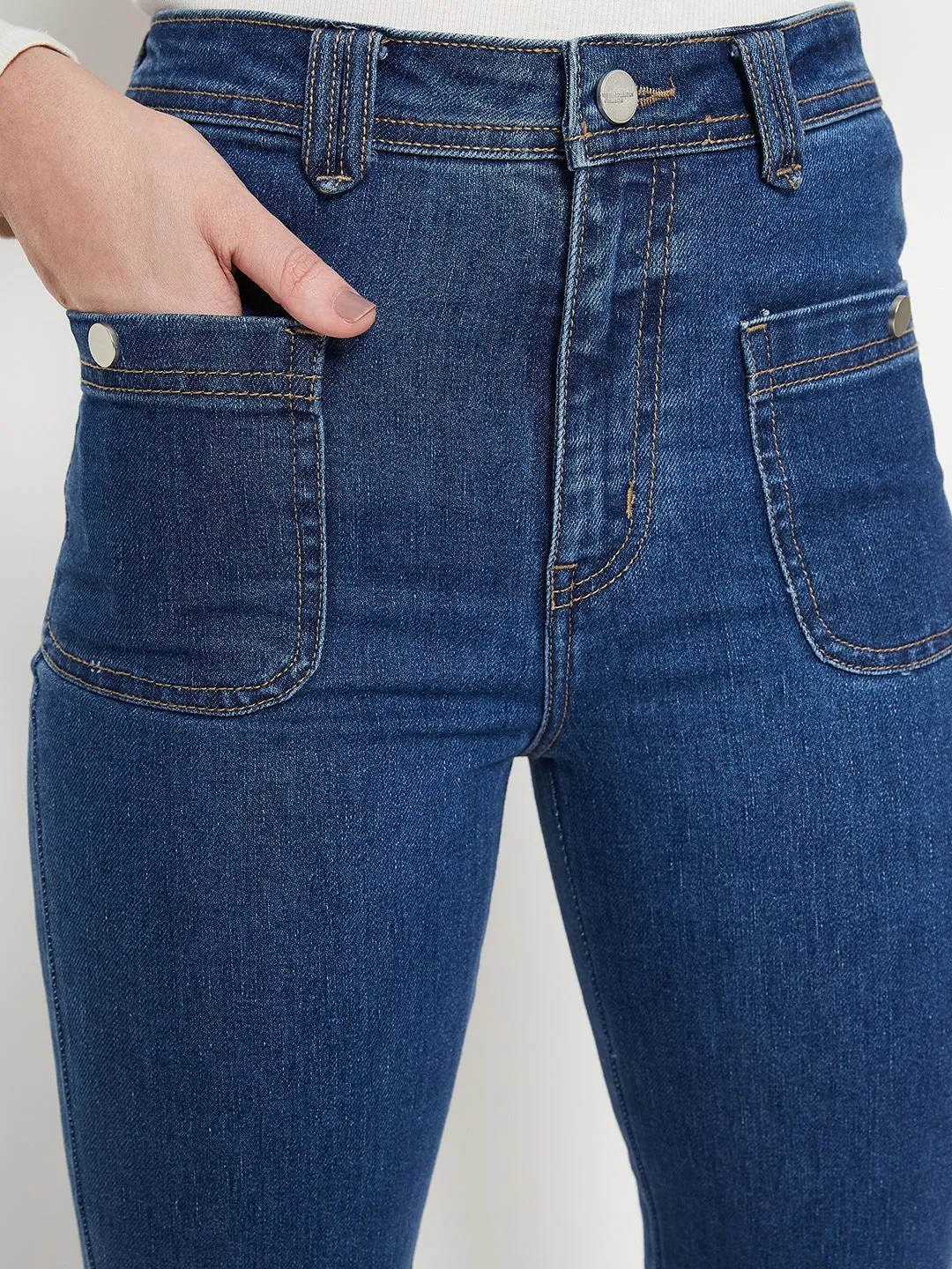 Madame Women Solid Dark Blue Jeans Contemporary Look