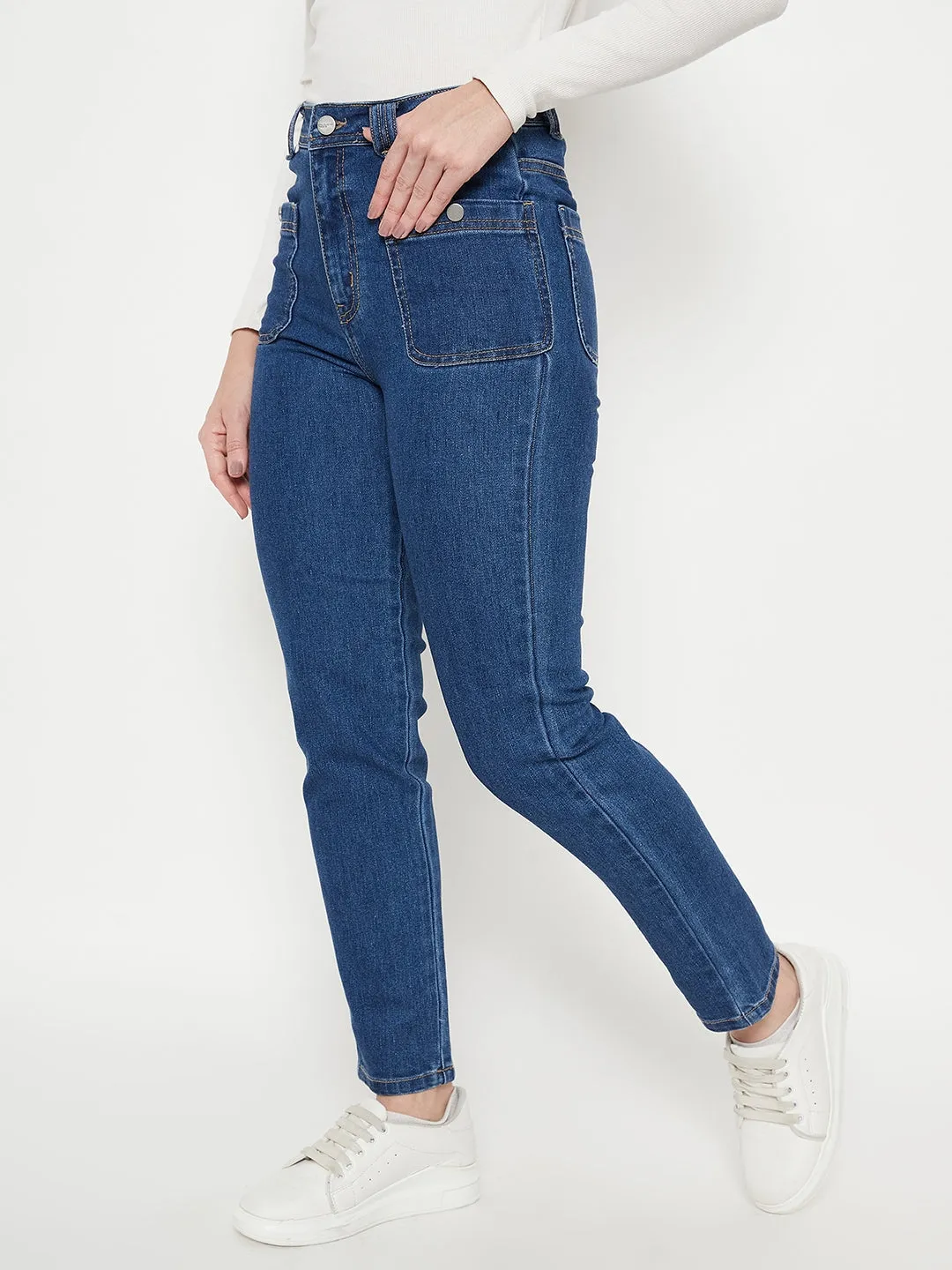 Madame Women Solid Dark Blue Jeans Smooth Shape Perfectly Fitted