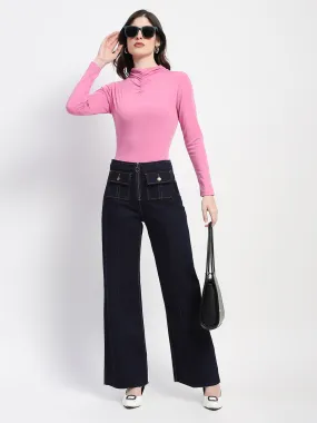 Teen Outfit Nature Lover Unisex Wear Madame Zipped Flap Patch Flared Carbon Blue Denim