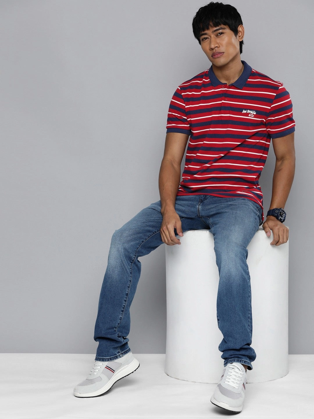 Men's Striped Polo T-shirt Colorfast Construction