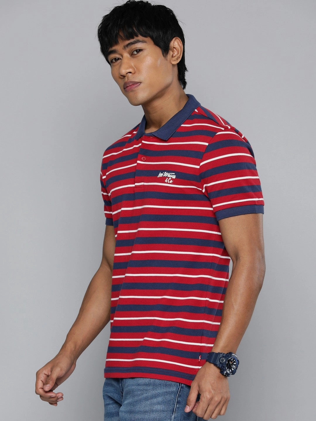 Recycled Polyester Mix Dress Up Or Down Men's Striped Polo T-shirt