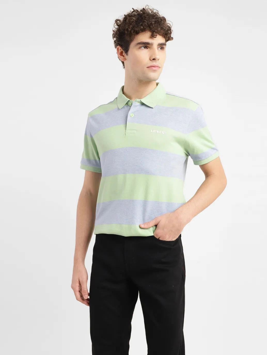 Men's Striped Slim Fit Polo T-shirt FourWay Stretch Fabric Flexible Collar Band