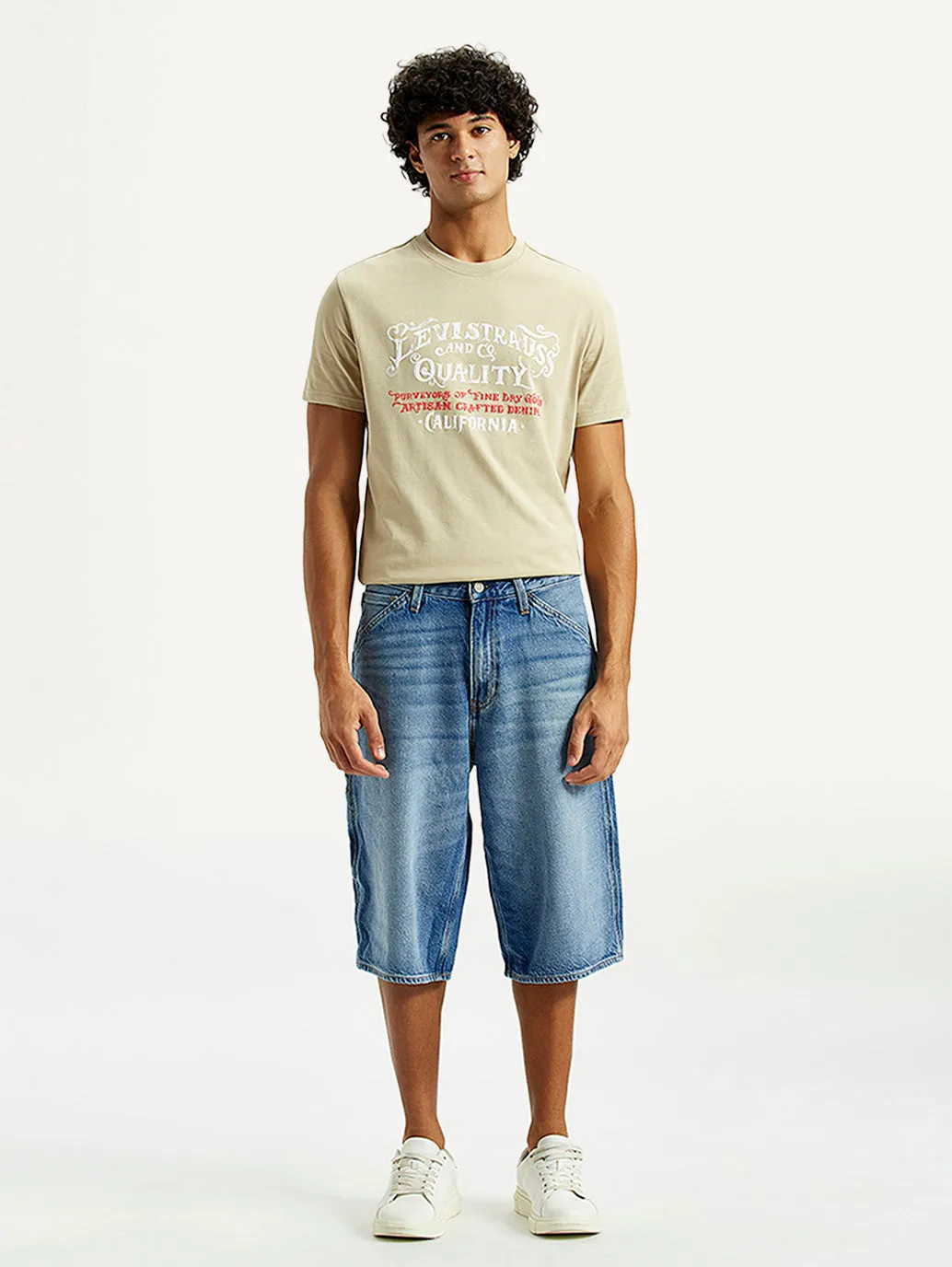 Men's 568 Light Indigo Loose Fit Mid Rise Shorts Teflon Coated Finish striped shorts