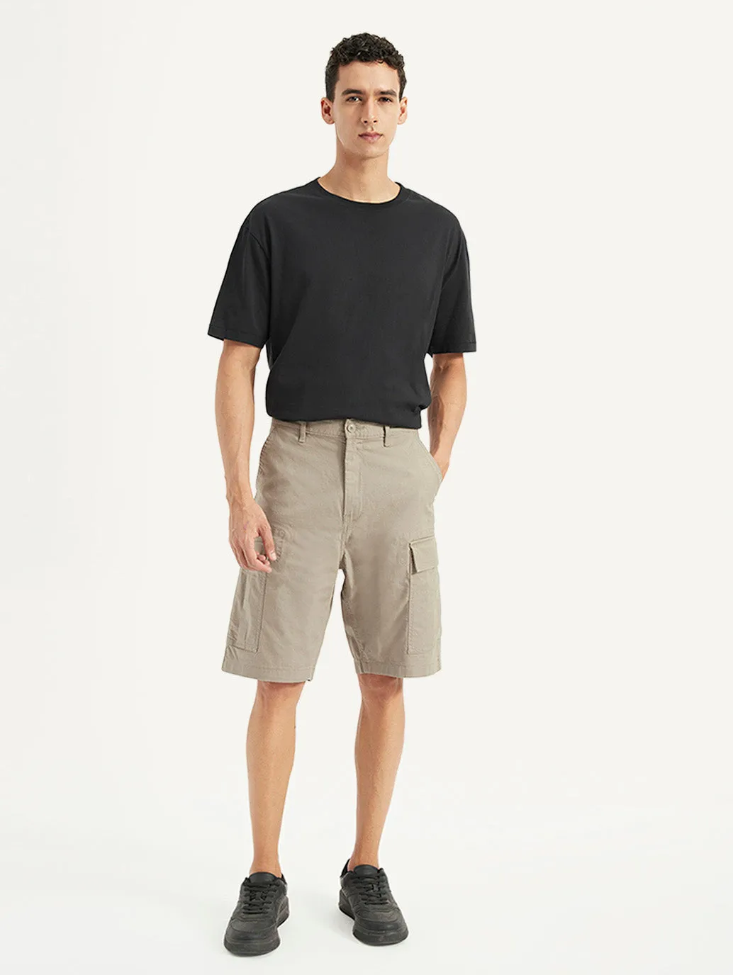 sequined details vacation look Men's Beige Cargo Fit Shorts