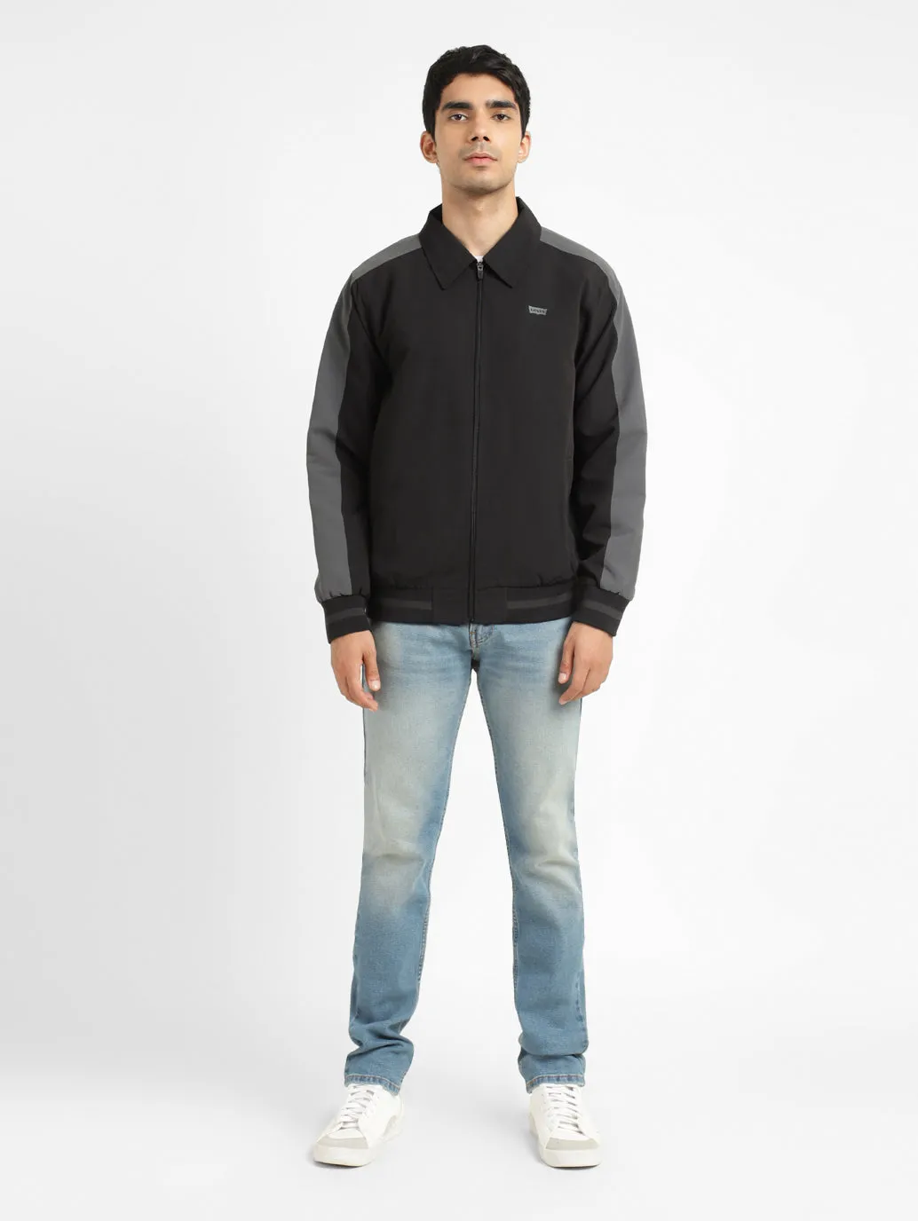 HighCollarDesign Men's Black High Neck Bomber Jacket