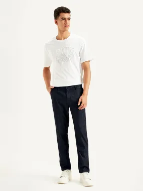 Men's Blue Tapered Chinos Hidden Pocket System High Quality Material