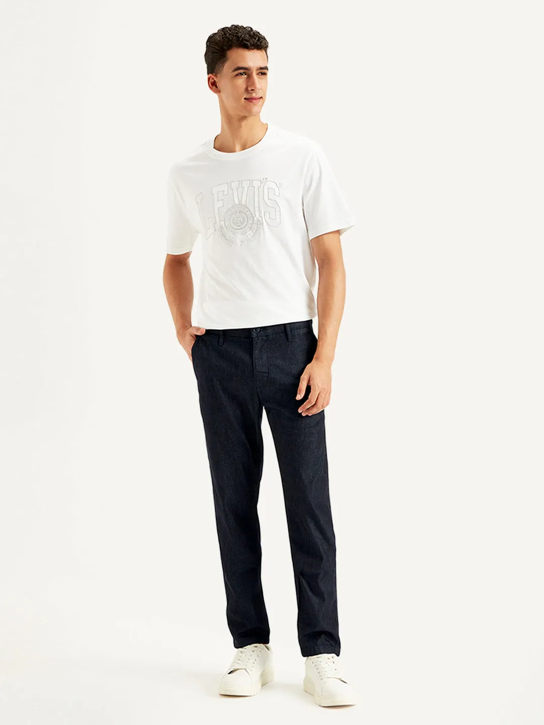 Men's Blue Tapered Chinos Hidden Pocket System High Quality Material