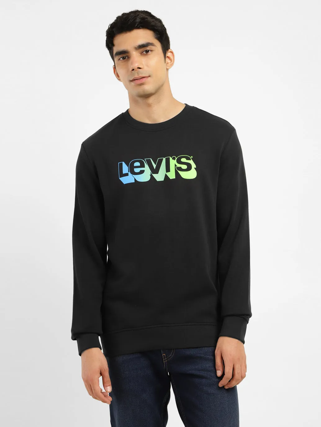 Men's Brand Logo Crew Neck Sweatshirt old people Relaxed Style