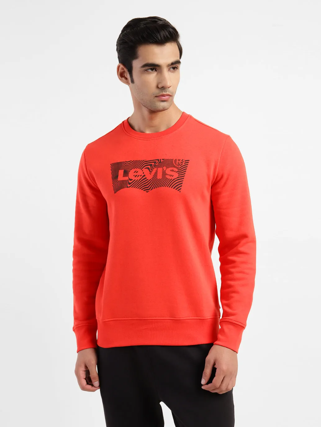 Men's Brand Logo Crew Neck Sweatshirt Contrast Trim Lightweight
