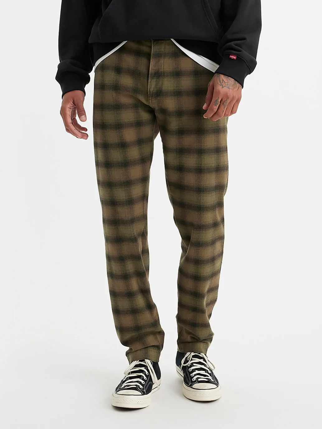 Men's Checkered Brown Slim Fit Chinos QuickDryTechnology Movement Comfort