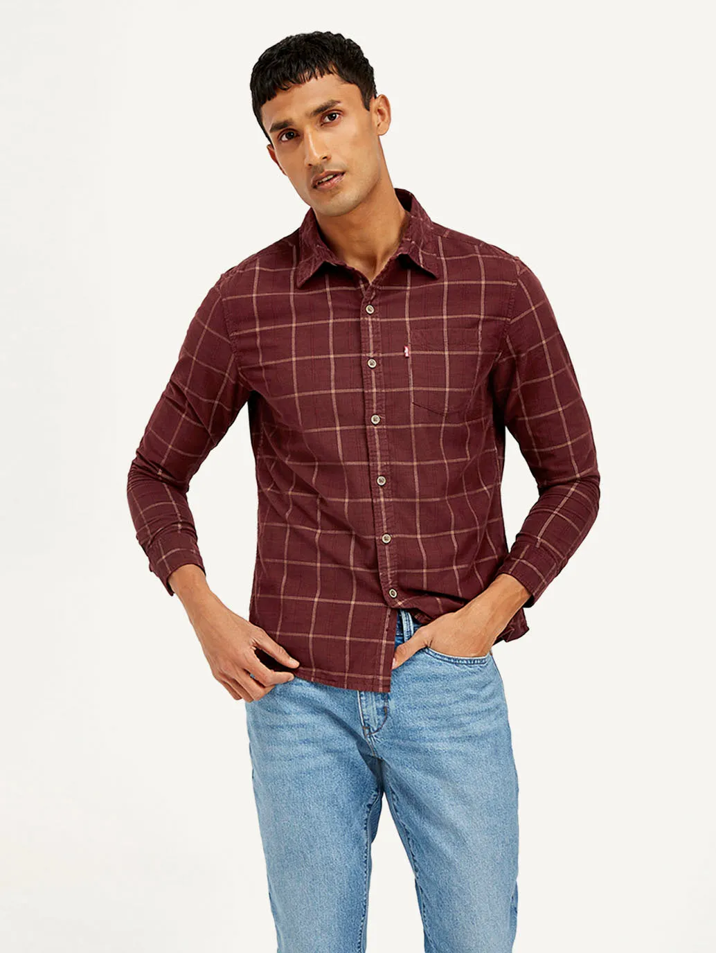 Workwear Casual Smart Casual Men's Checkered Slim Fit Corduroy Shirt