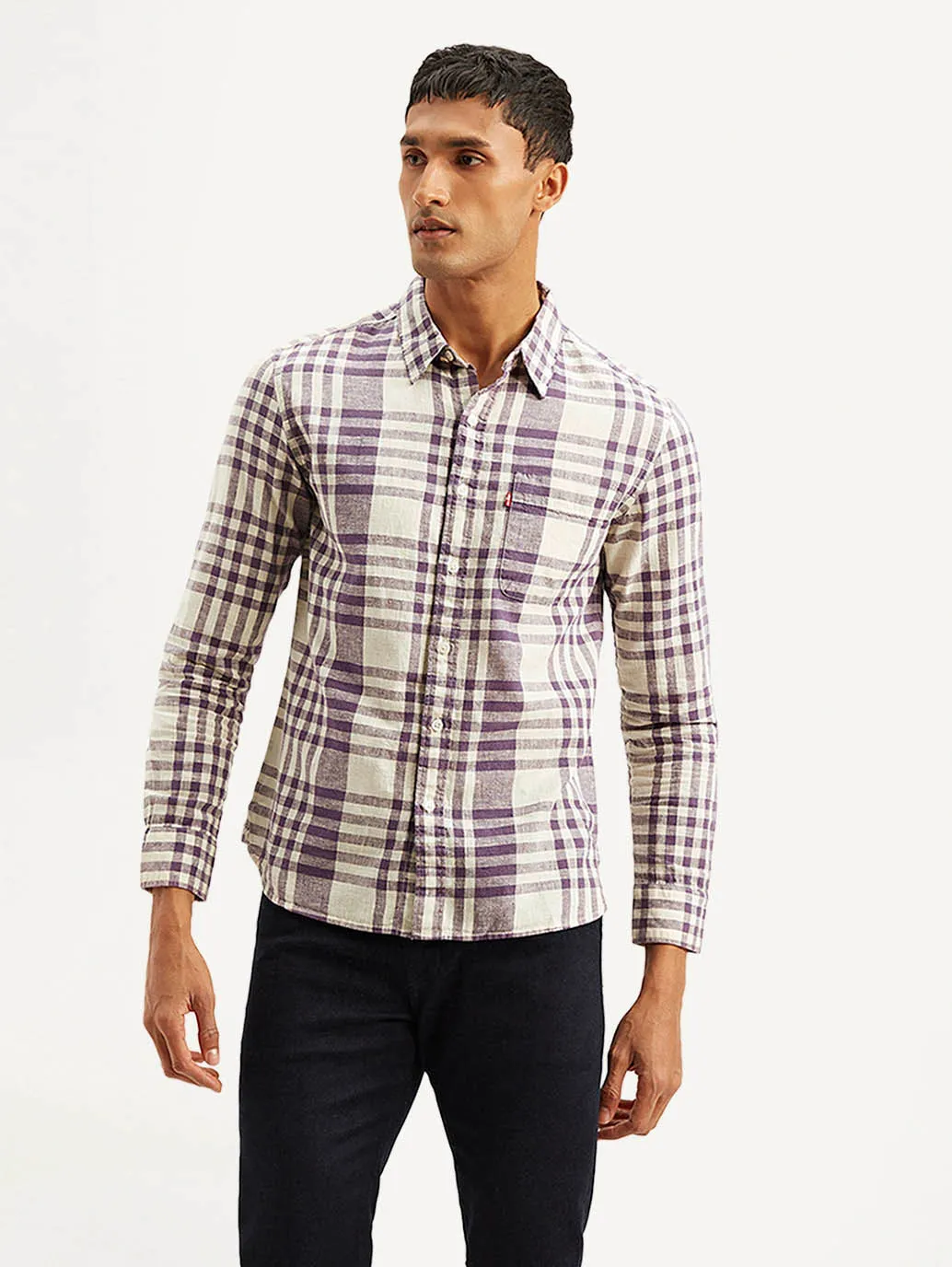 Soft Texture Men's Checkered Slim Fit Linen Shirt