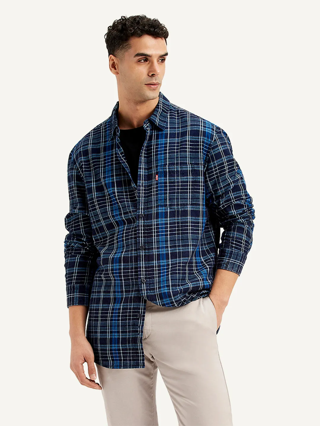 Active Wear Odor Control Technology Men's Checkered Spread Collar Shirt