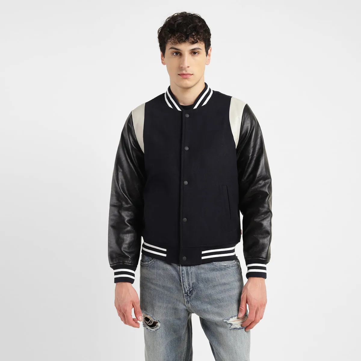 Universal Fit Framework Men's Colorblock Navy Mandarin Collar Varsity Jacket
