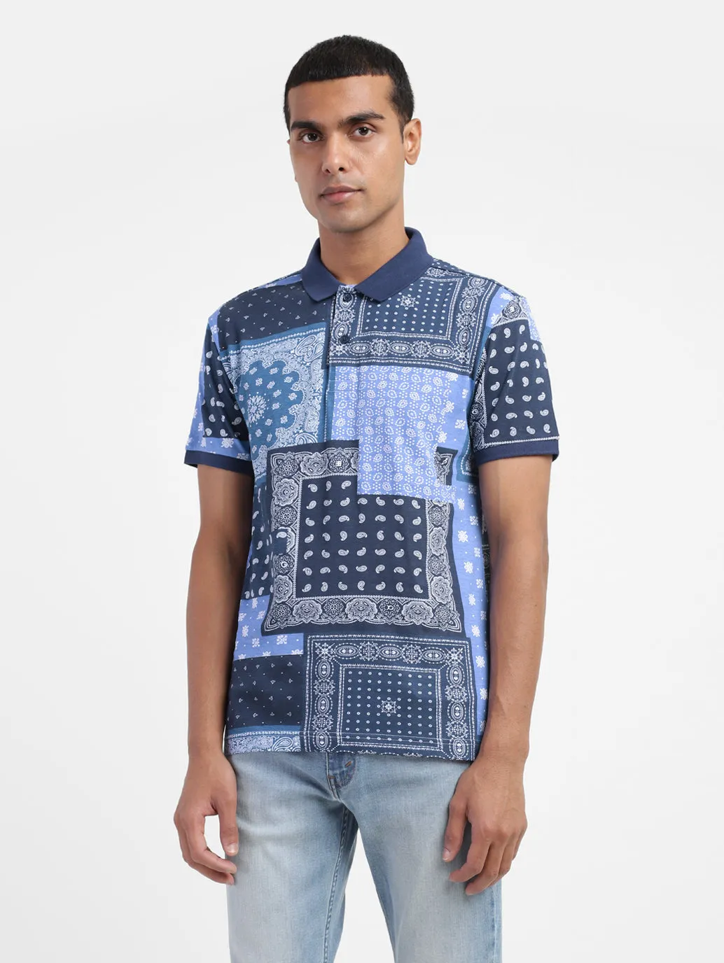 Breathable mesh Chic Comfort Men's Ethnic Motifs Polo T-shirt Blue