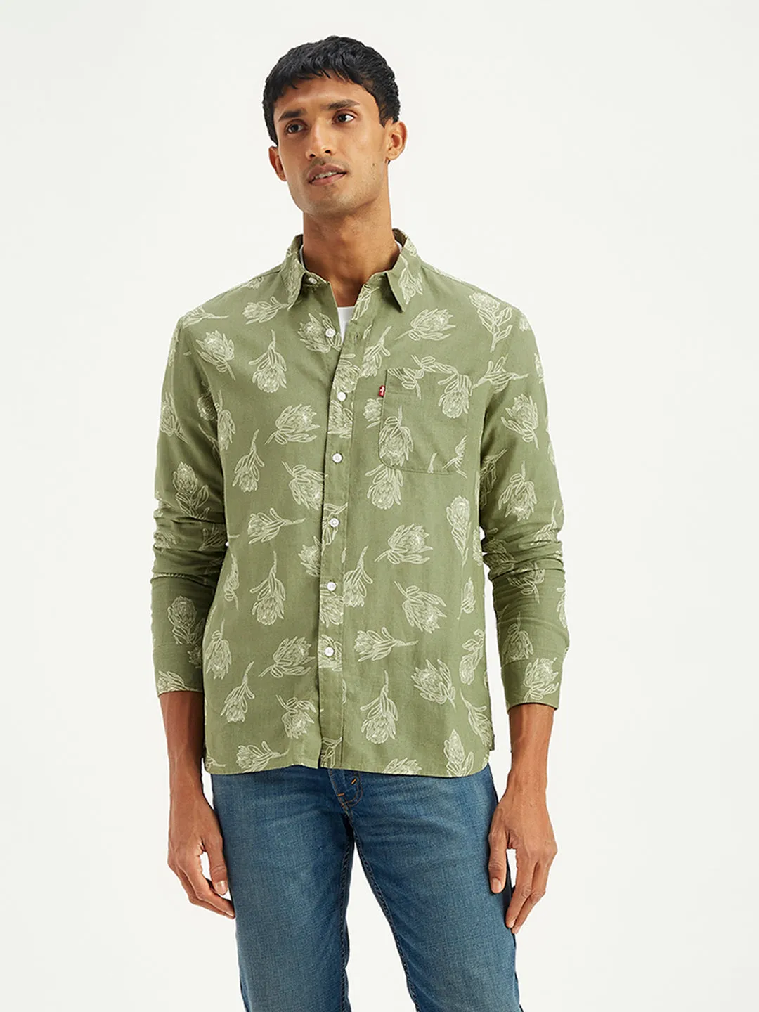 Breathable Fit Casual Look Men's Floral Print Slim Fit Shirt