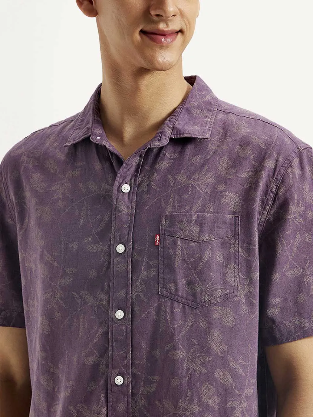 Smooth Zipper Design Casual Look Men's Floral Slim Fit Linen Shirt