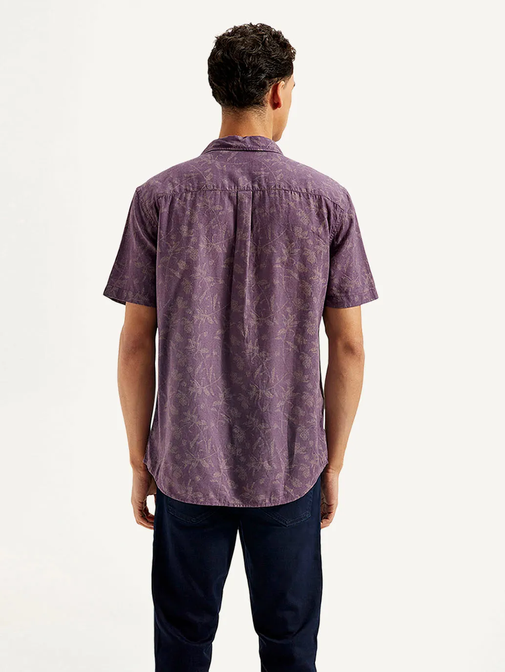 Men's Floral Slim Fit Linen Shirt Ruffle Edge Lounge Wear