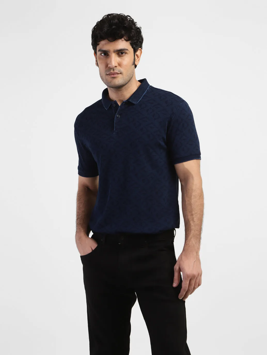 Men's Geometric Polo T-shirt Logo Detail Outdoor Essentials