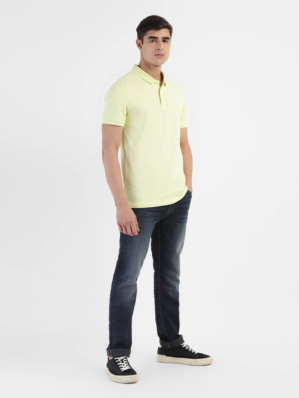 Men's Geometric Print Polo T-shirt Yellow UV Protection Blend SnagResistant Weave