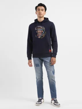Men's Graphic Navy Hooded Sweatshirt Urban Fit thermal
