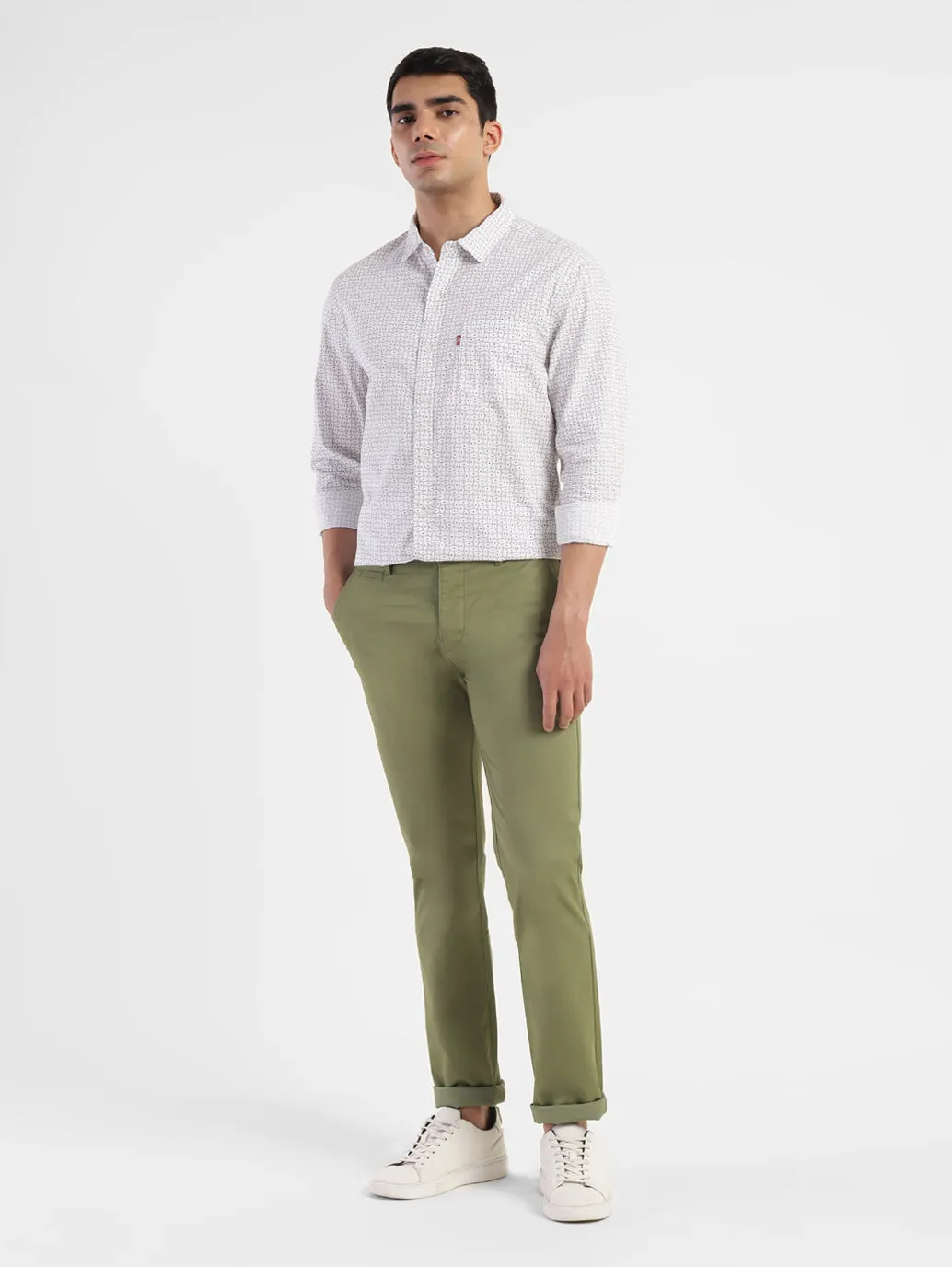 Durable Material Practical Style Men's Green Slim Fit Trousers
