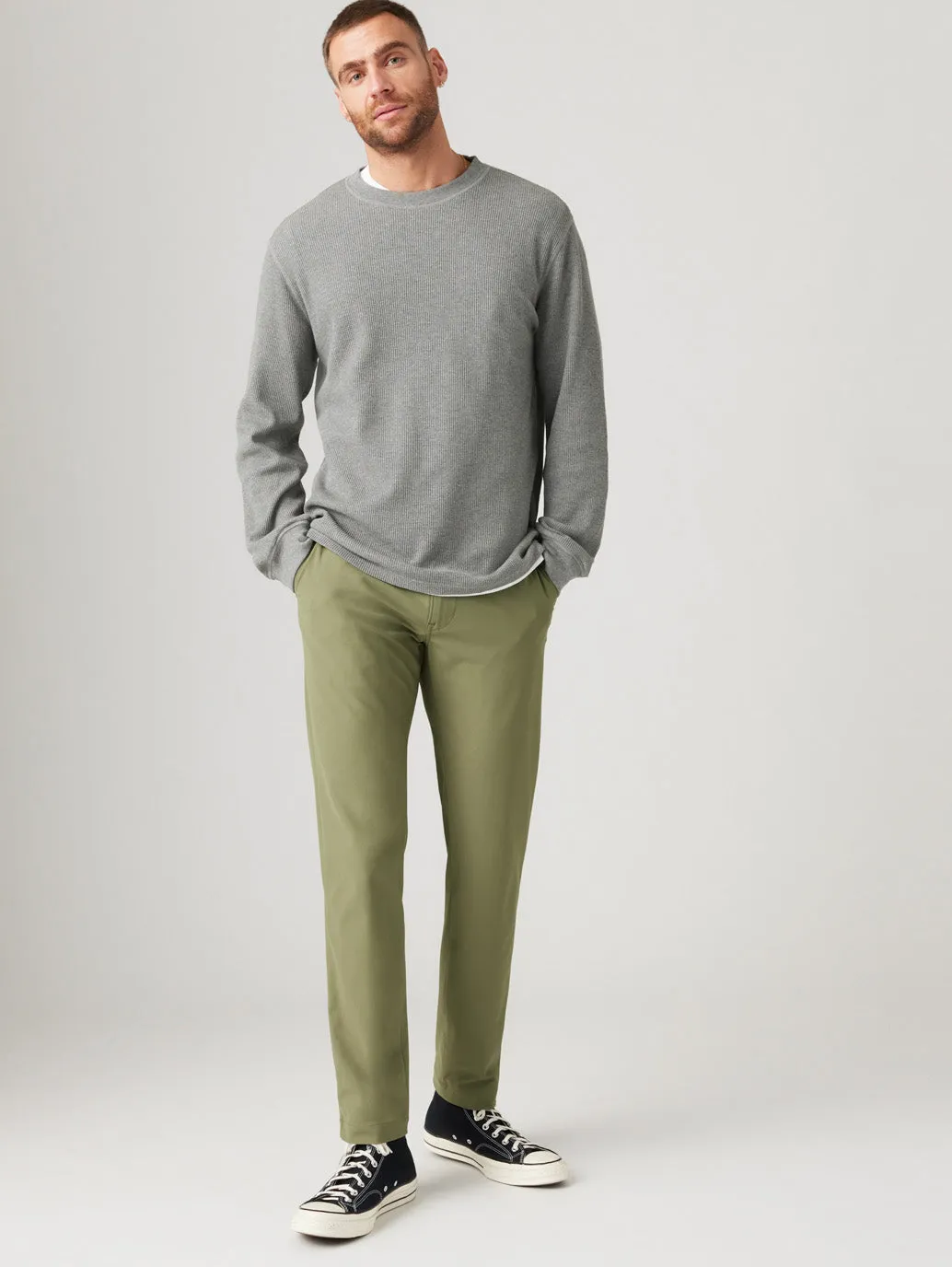 Men's Olive Regular Fit Chinos Classic Comfort Active Design Wear