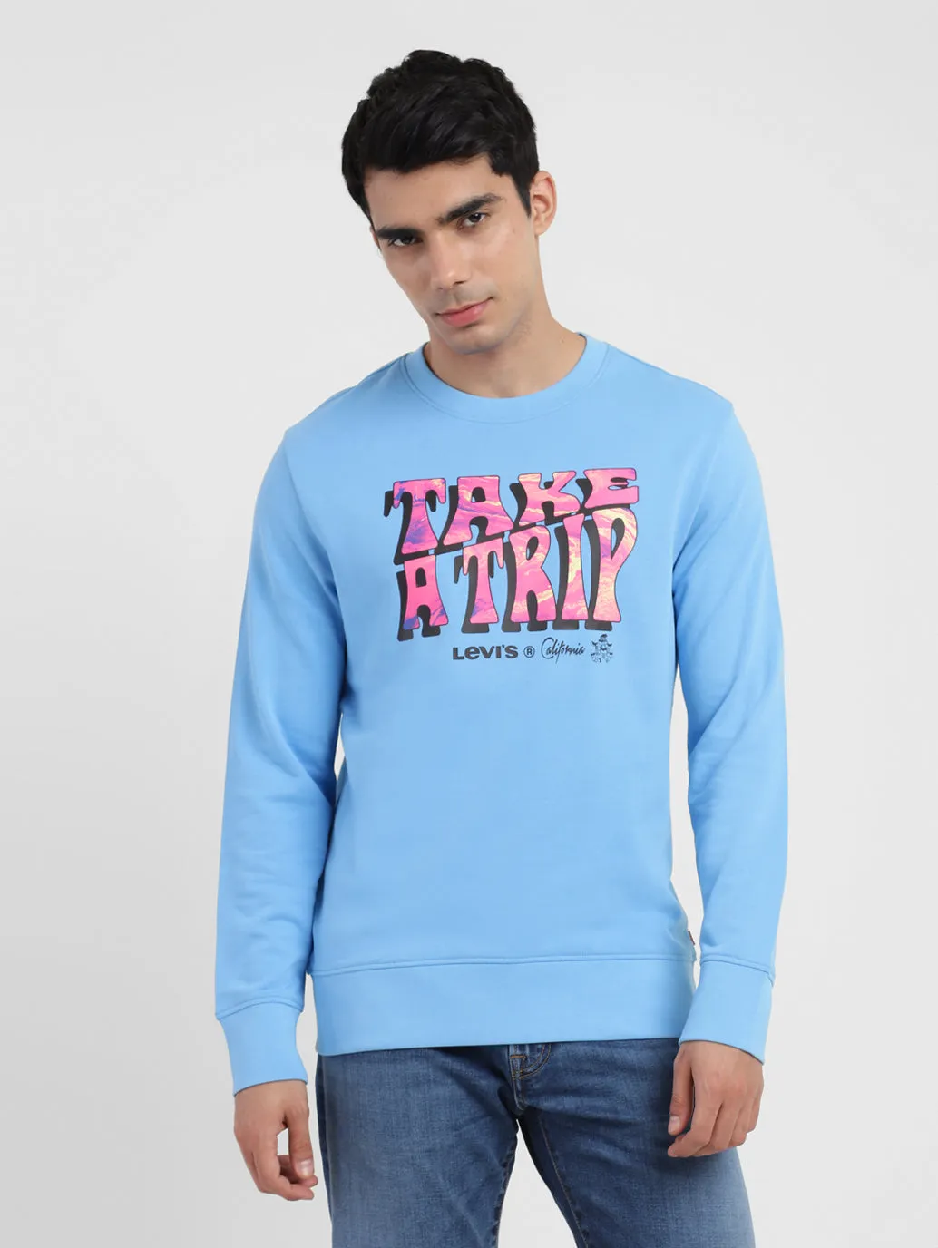 Men's Printed Crew Neck Sweatshirt Cold Weather