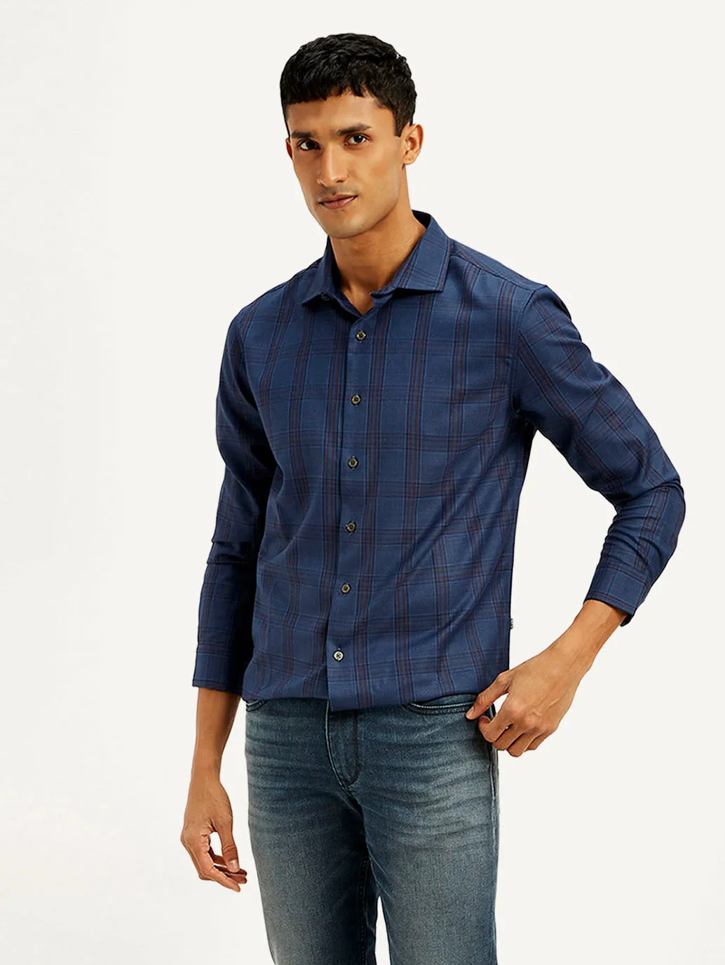 Men's Redloop Checkered Slim Fit Shirt Sporty Style