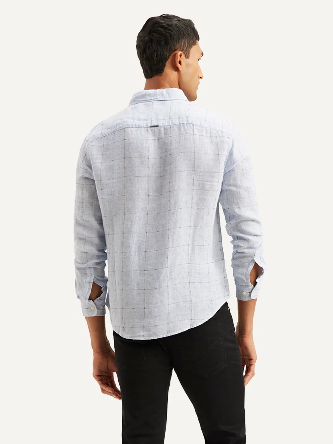 Plus Size Fit Ruffle Edge Men's Redloop Checkered Slim Fit Shirt