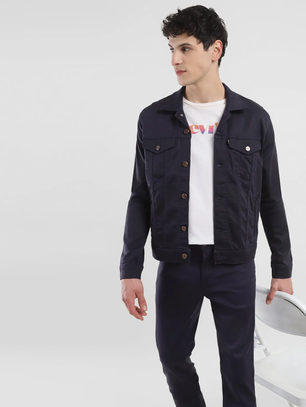 Multi Layer Construction Men's Redloop Solid Navy Spread Collar Jackets