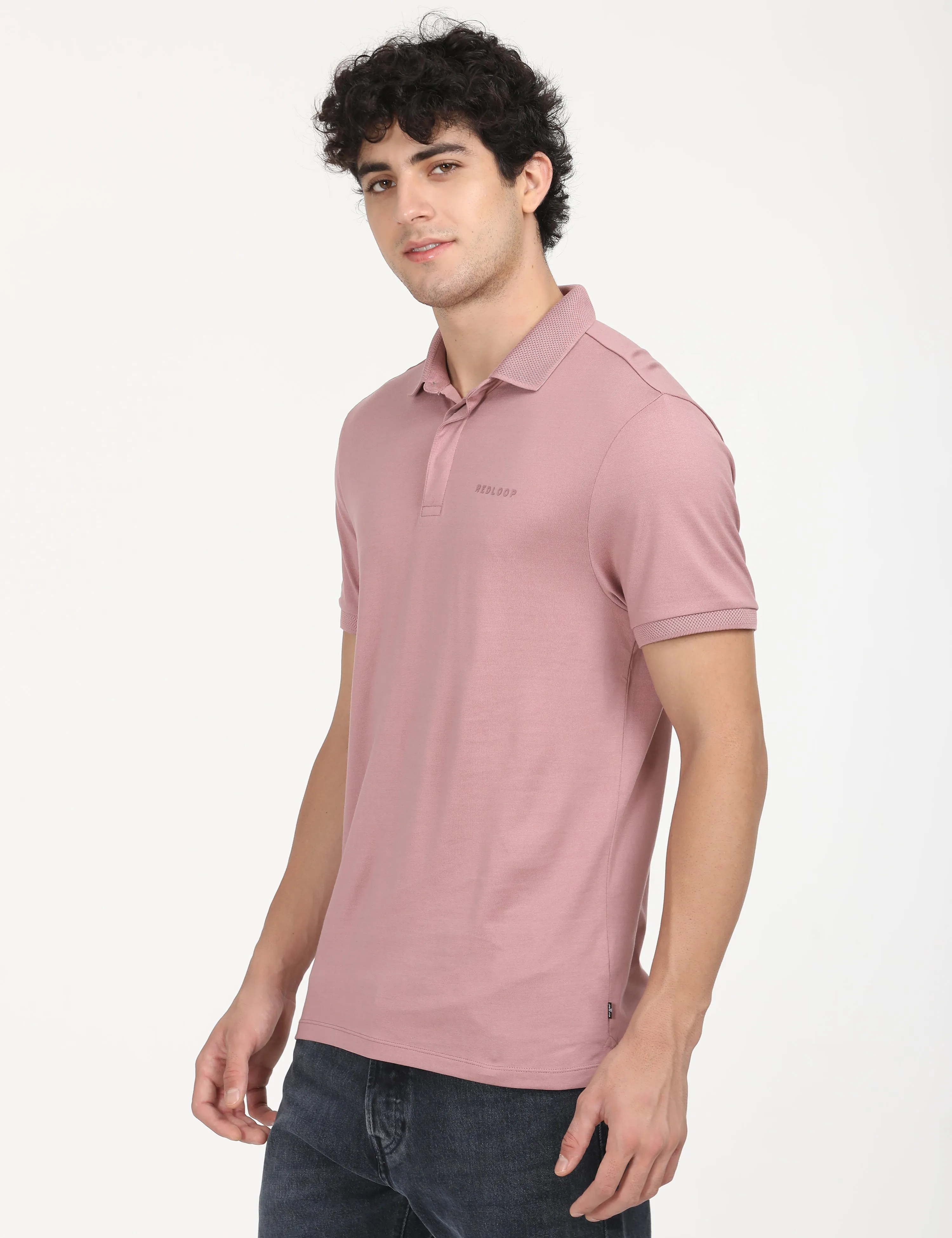 Men's Redloop Solid Slim Fit Polo T-Shirt Sporty Layering Sleek Style
