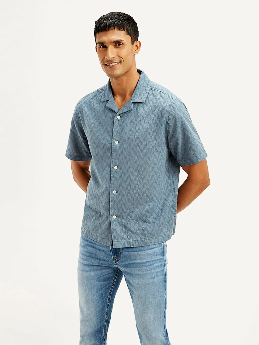 Men's Resort Collar Chevron Relaxed Fit Shirt Thermoregulating Layer Trendy Wear