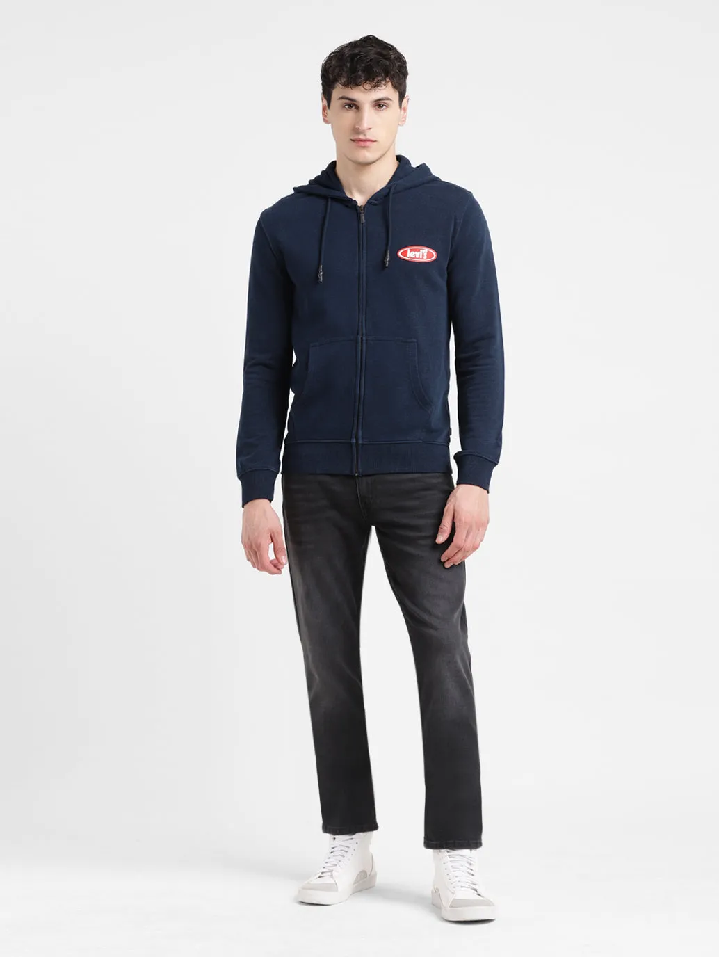 Men's Solid Blue Hooded Sweatshirt Layered Fashion product hook practicality