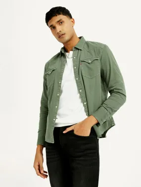 Men's Solid Overdyed Slim Fit Shirt Spring Trend Smooth Finish