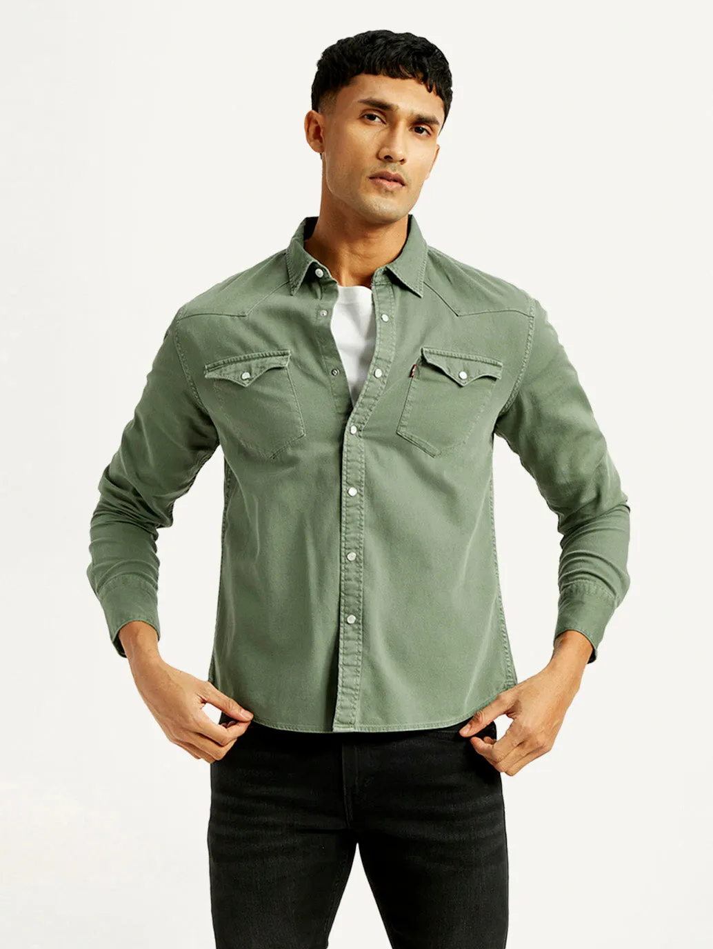 Men's Solid Overdyed Slim Fit Shirt Handcrafted Detail Versatile Clothing