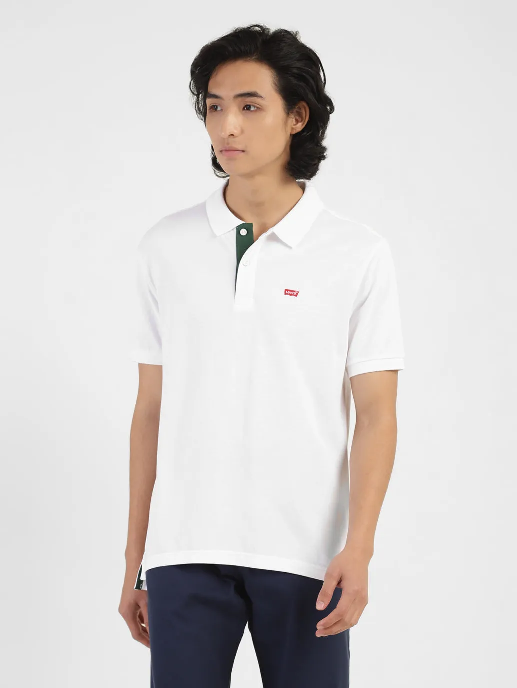 Layered Look Button-Down Collar Men's Solid Polo T-shirt White
