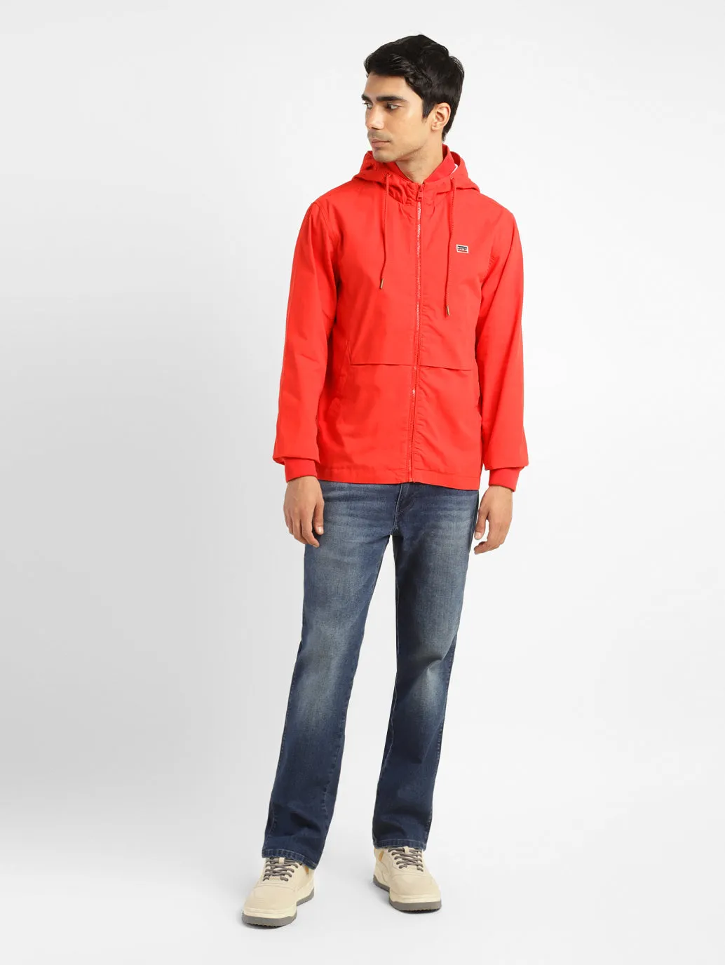 Men's Solid Red Hooded Tailored Jacket Light Pack Option
