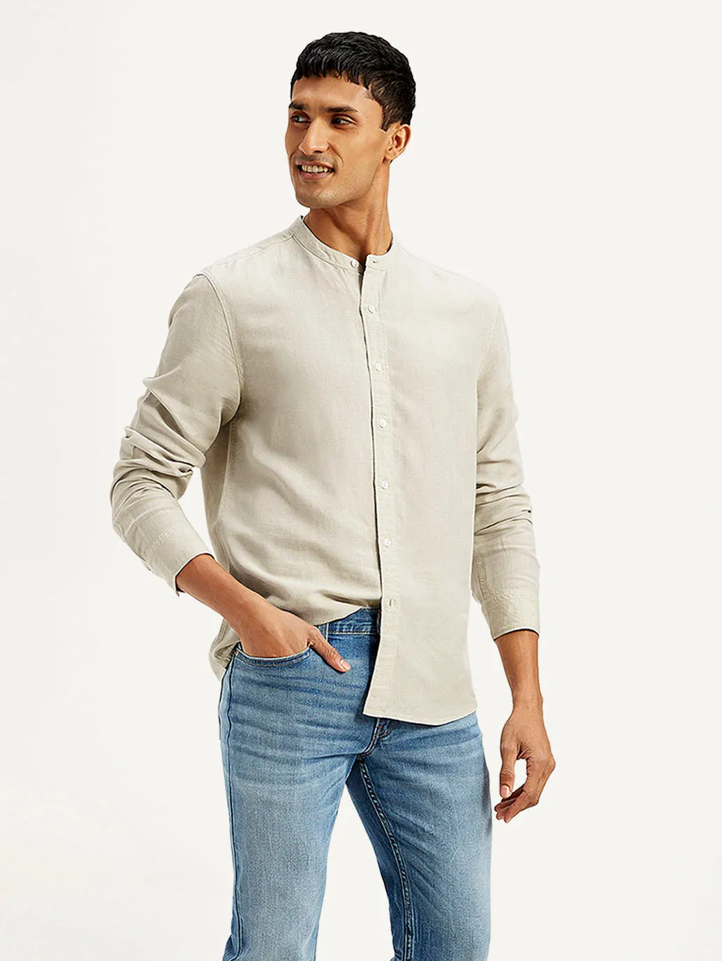 Gym Wear Chill Comfort Men's Solid Slim Fit Linen Shirt